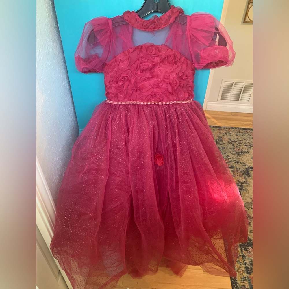 Red Tulle Dress with Floral Details